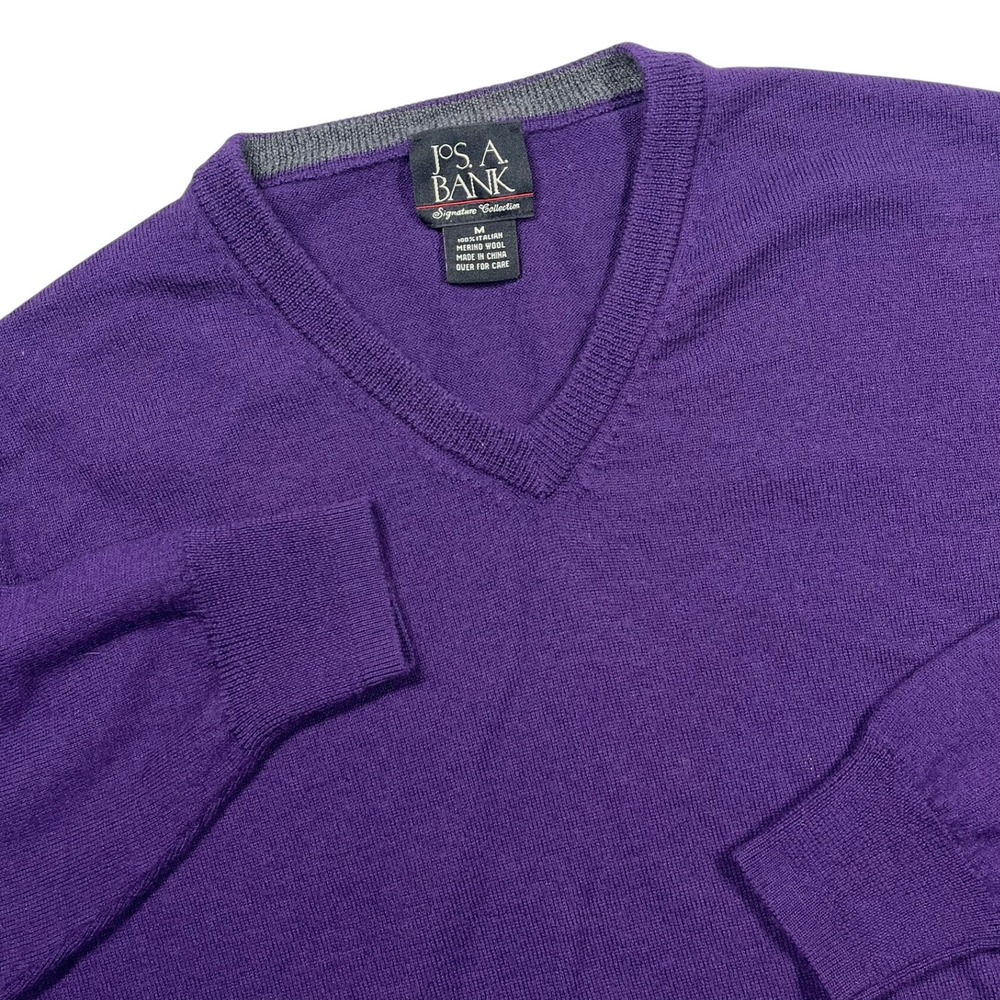 Jos. A. Bank V-Neck Sweater Mens M Purple Italian Merino Wool Signature Pullover